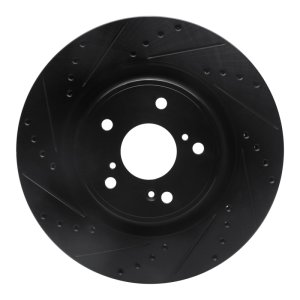 Honda CR-V Brake Rotor (1) - Front Left - R1 Concepts - Drilled & Slotted - Black - `20-`22